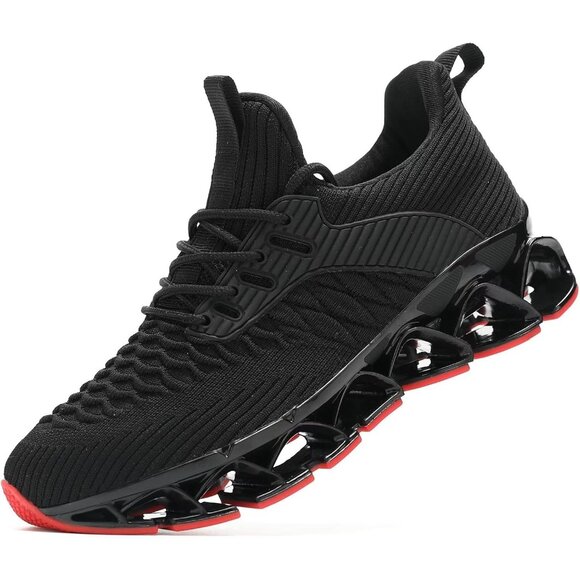Women Black Red Slip-On Walking Running Shoes Blade Sneakers Non-Slip Comfort - Picture 1 of 8